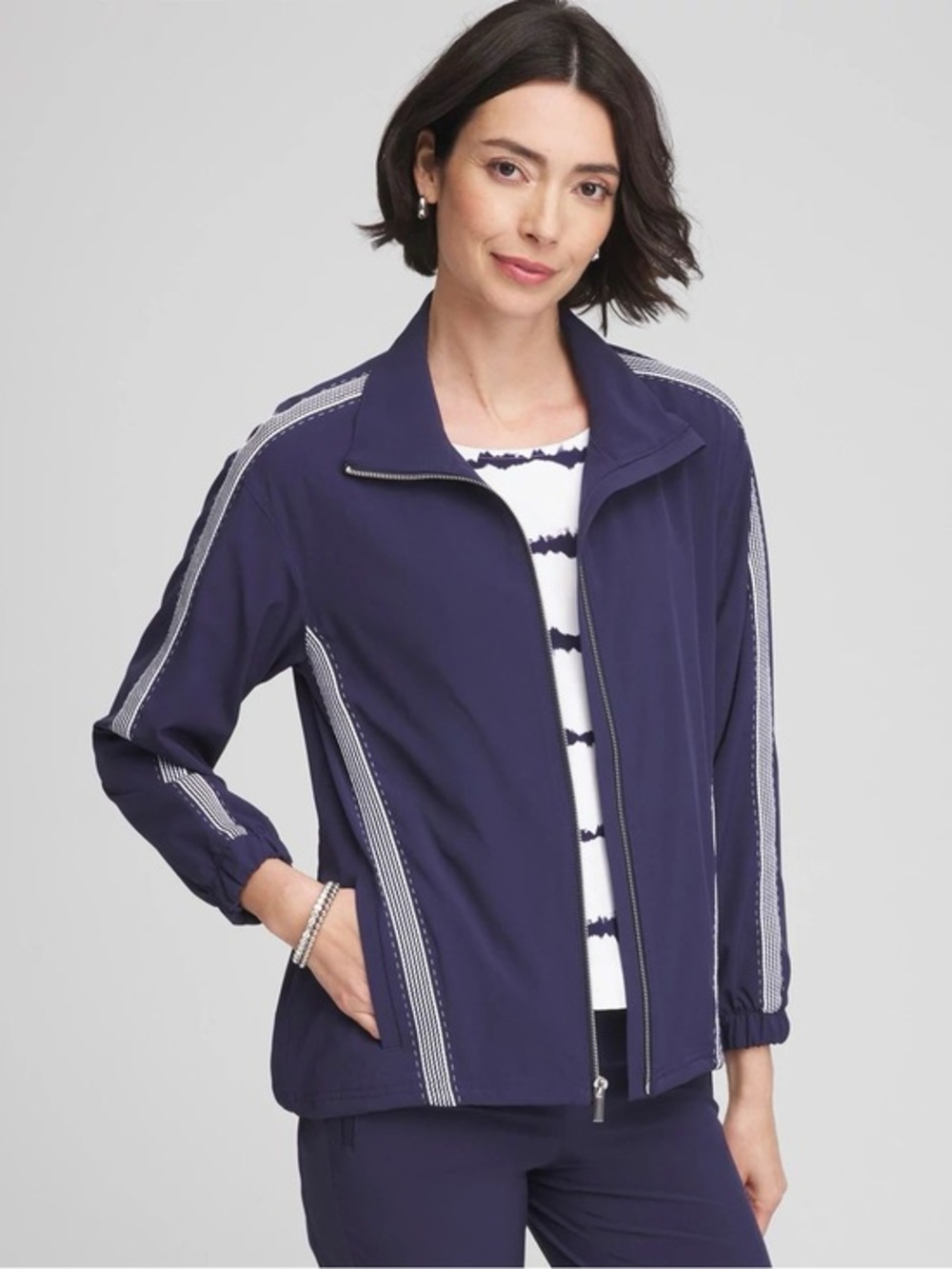 NWT Chico’s Zenergy Zip-Front Striped Neema Jacket size 4 XXL in Passport Blue